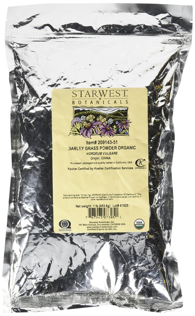 Starwest Botanics Organic Barley Grass Powder, 1 Lire