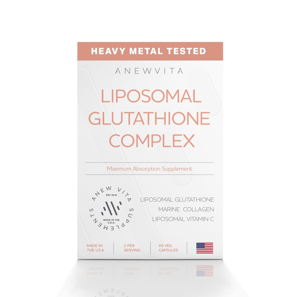 Liposomal Glutatione Supliment cu Colagen marin și vitamina lipozomal C - Premium Supliment de îngrijire a pielii - Formula de absorbție îmbunătățită pentru piele radiantă, suport de detoxifiere și antioxidant - 60 capsule