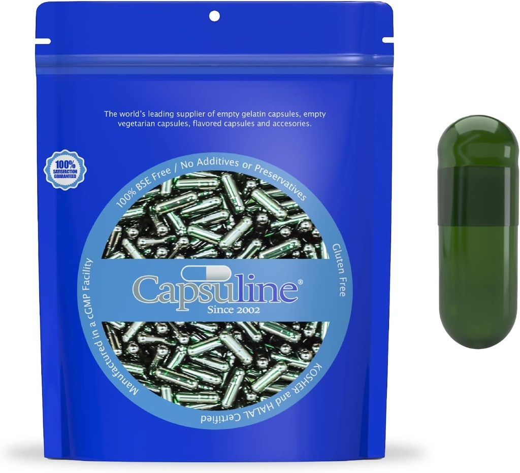 Capsuline Clorofill de culoare Dimensiune 00 Capsule Vegan gol - 1000 Conte - Capsule Veggie Pastile goale - Capsule vegetale DIY - Capace goale - Kosher Non-GMO certificate (verde)