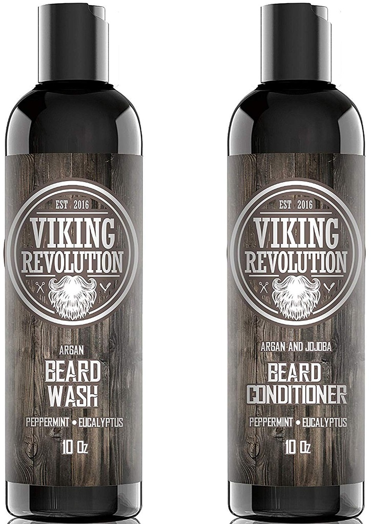 Viking Revolution Shampoo și Set Balsam - Top-tier Barbă Kit de îngrijire cu ulei de Argan & Jojoba pentru creștere barbă sănătoasă, fără mâncărimi sau iritație, Rich Lather, Eucalyptus Scent (10 oz)
