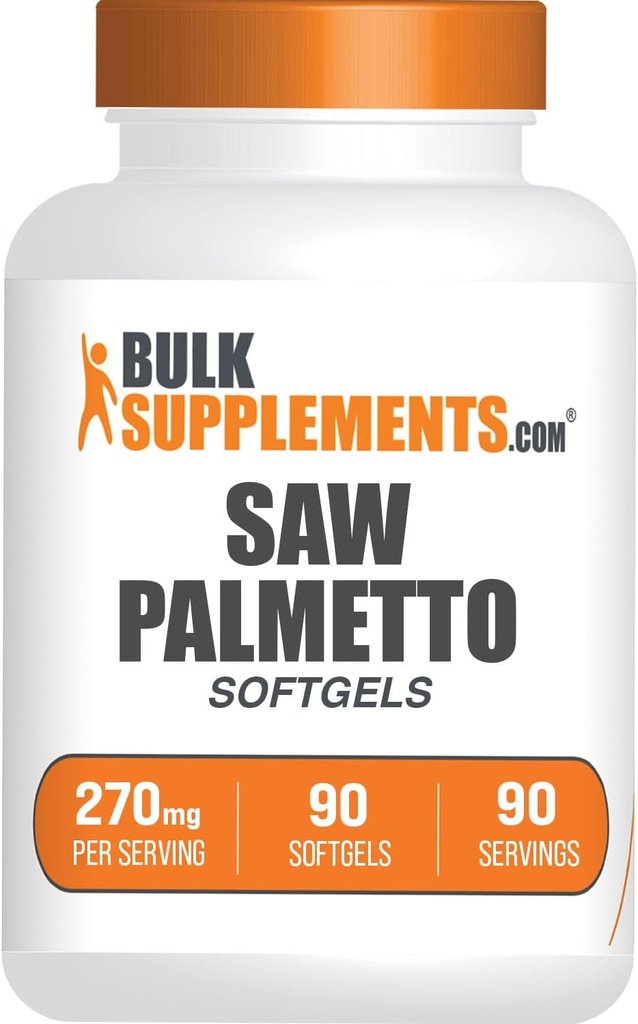 BulkSupplements.com Saw Palmetto Softgels - Saw Palmetto Supplement, Saw Palmetto 270mg - Herbal Supplement, Gluten Free, 1 Softgel per Serving, 90 Count (Pachet de 1)