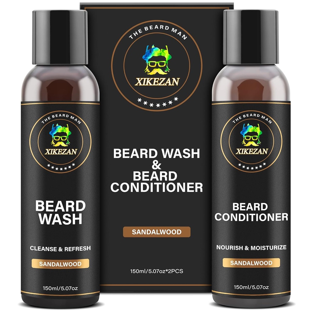XIKEZAN Beard Wash & Beard Balsam natural Softner Set w/Argan & Jojoba Oils Smooths & Consolideaza Craciun Stocking Stuffers Cadouri de ziua Tata pentru barbati El tata prietenul sot