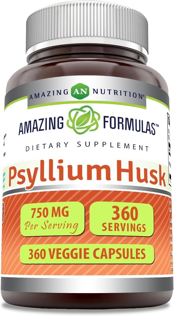 Amazing Formulas Psyllium Husk 750mg Veggie Capsule Supliment 