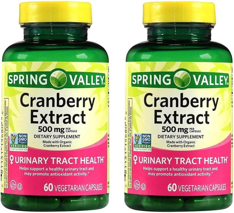 Spring Valley Extract de afine pentru sanatatea tractului urinar, Supliment alimentar, Sanatate antioxidanta, 60 Conte, 500 mg pe capsulă (Pachet de 2)