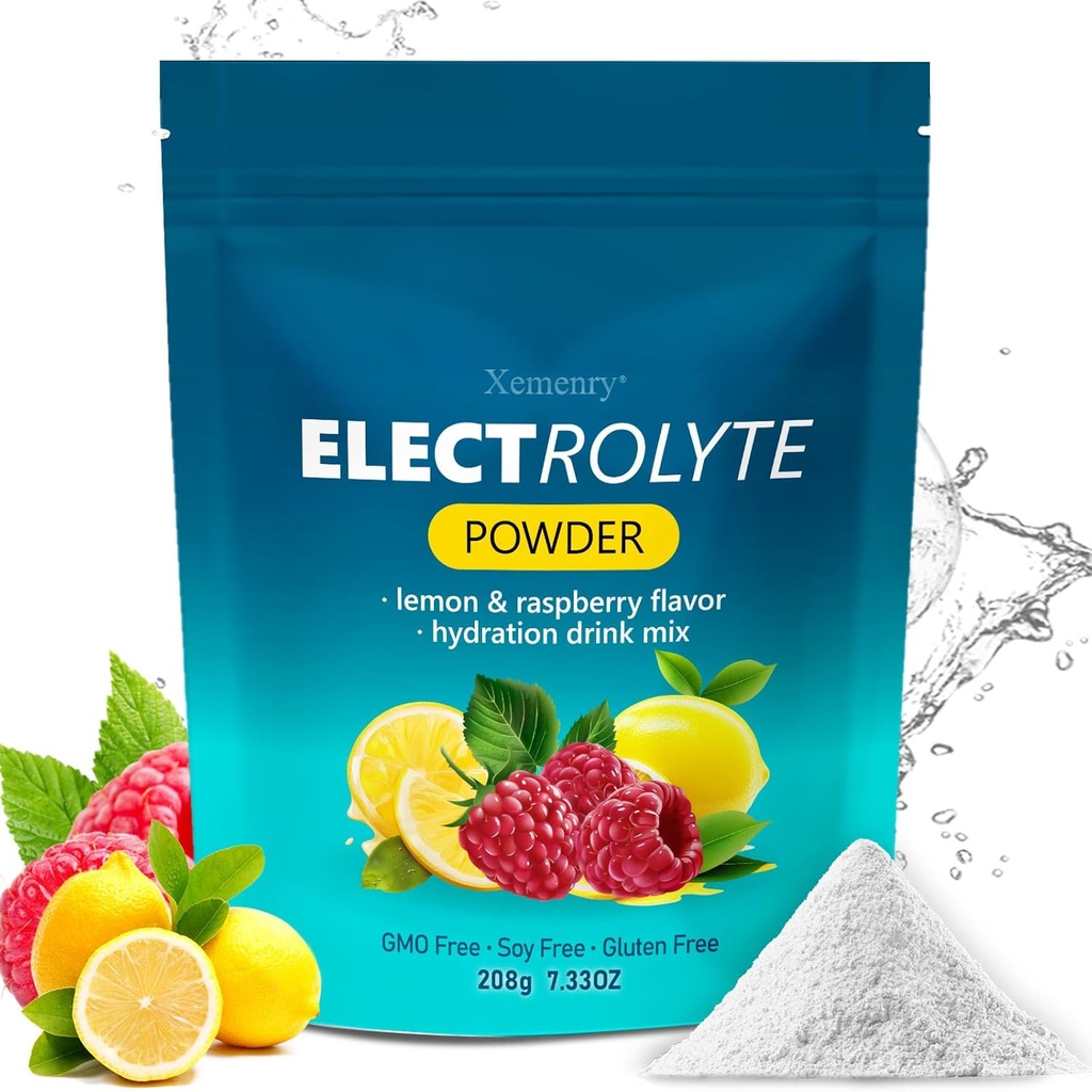 Hidratare Electrolit pulbere, Keto & Nu Zahăr - Potasiu ridicat (1000 mg) cu aroma de zmeură de lamaie - Zero Calorie Zahăr Pulbere Electrolit gratuit, non-GMO 32 Serviri