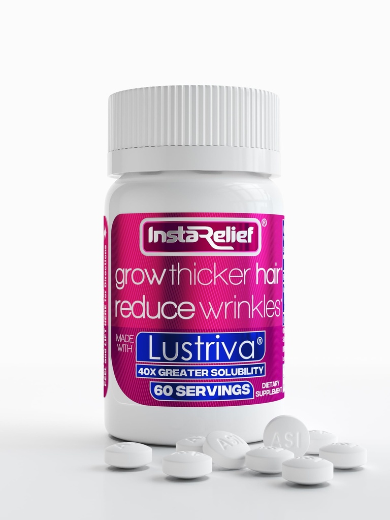 InstaRelief® Cresterea parului cu Lustriva® - aratat clinic sa creasca mai gros, par mai sanatos in 3 saptamani, Reduce ridurile si liniile fine, cu Biotin, Silicon, si Arginina, 60 comprimate