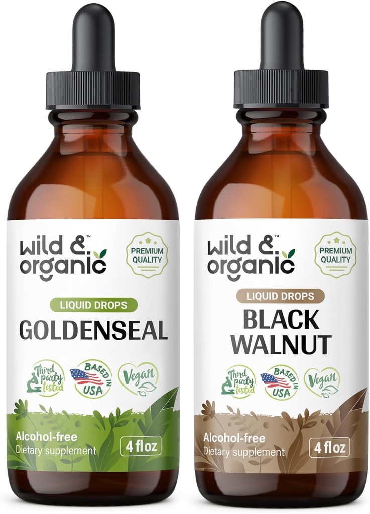 Tinctură de aur sălbatic și organic 4 fl oz & Black Walnut Tincture 4 fl oz