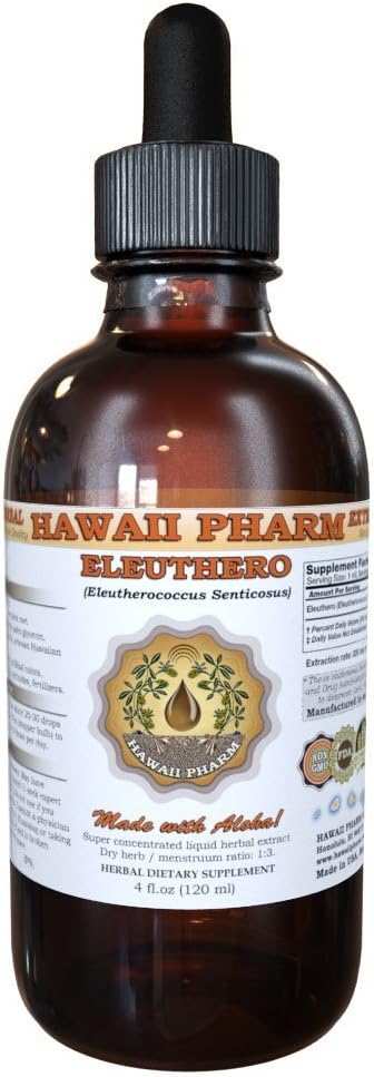 HawaiiPharm Eleuthero Extract lichid, Eleuthero organic (Eleutherococcus Senticosus) Siberian Ginseng Uscată Root Tinctură Supliment 2 oz