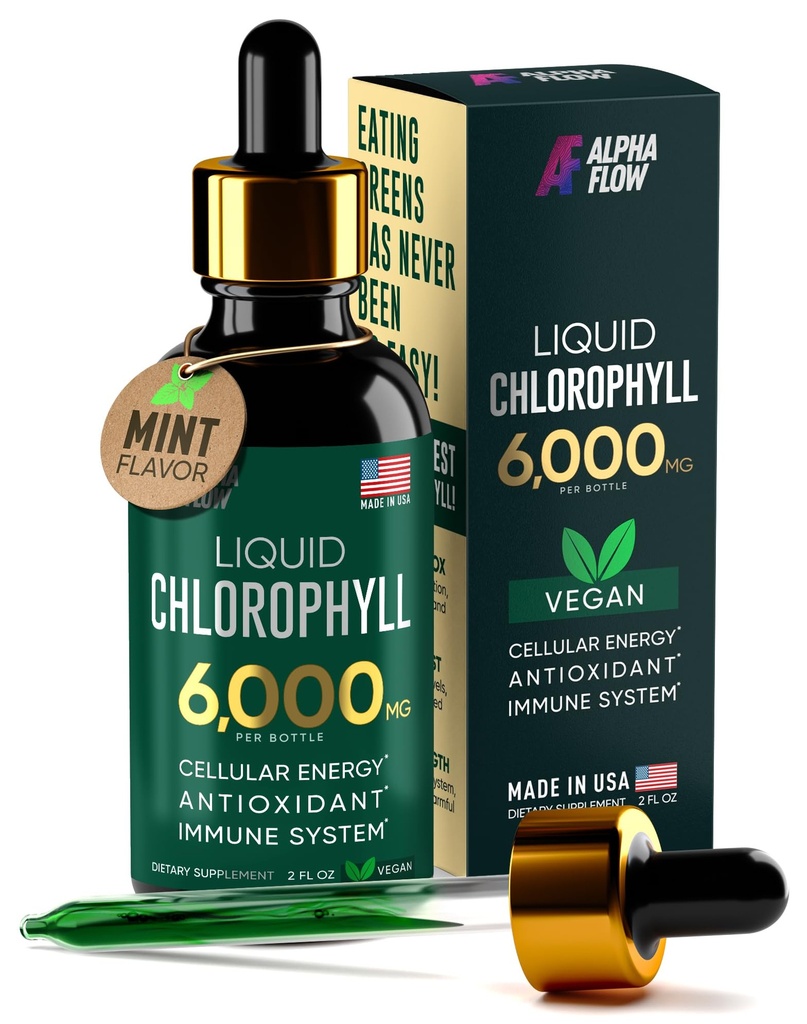 Clorofila lichid picături 6000 mg - Premium lichid Clorofila Supliment - All-in-One Antioxidant pentru Immune Boost, Energetic Creste, Digestion Support & Rapid Detox - Non-GMO, Vegan
