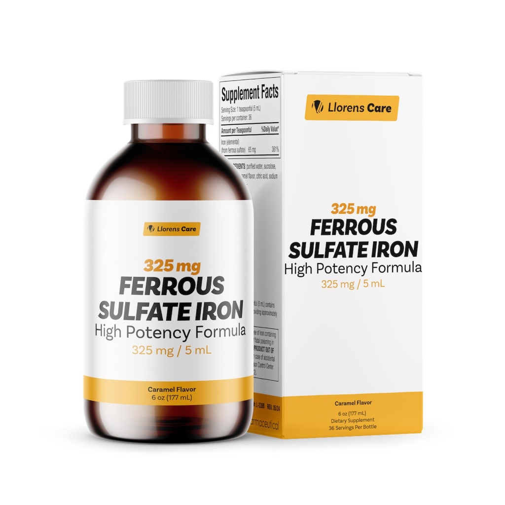 Ferosulfat 325mg Fier lichid 65mg de fier elementar de Llorens Care - 6 oz - Caramel Flavor (6 oz, Caramel)