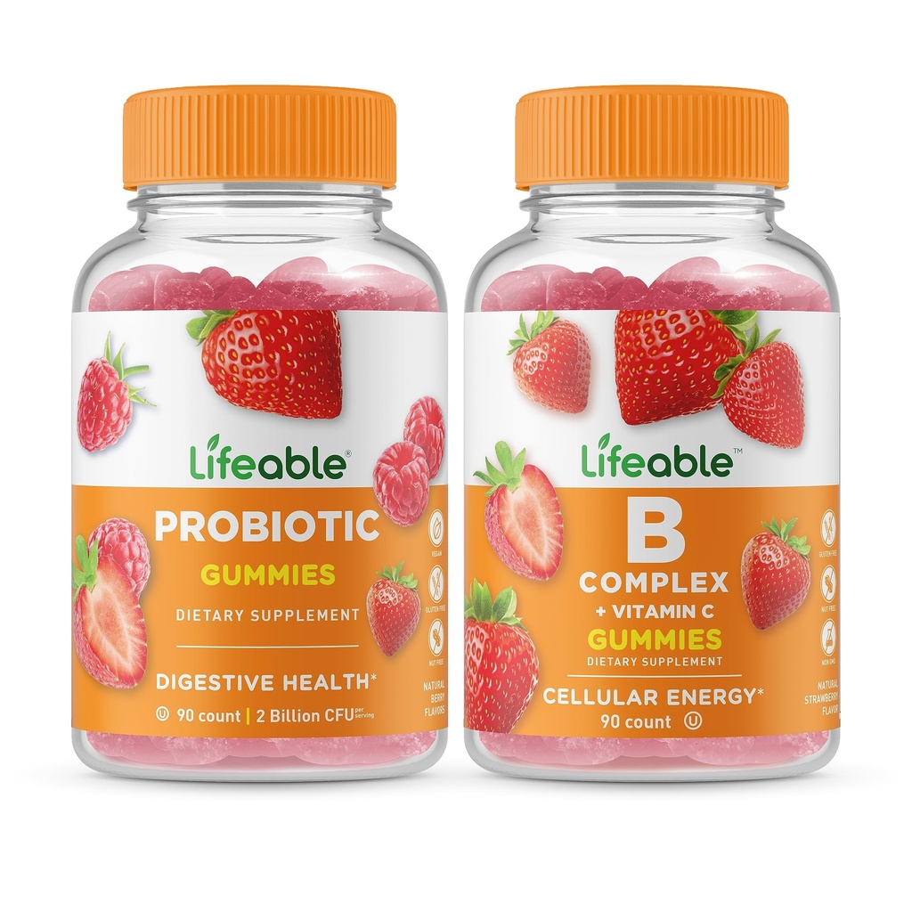Probiotic de viață 2 Miliarde CFU + B Complex, Gummie Bundle - mare Tasting, Supliment de vitamine, gluten gratuit, OMG gratuit, Gummy mestecabil