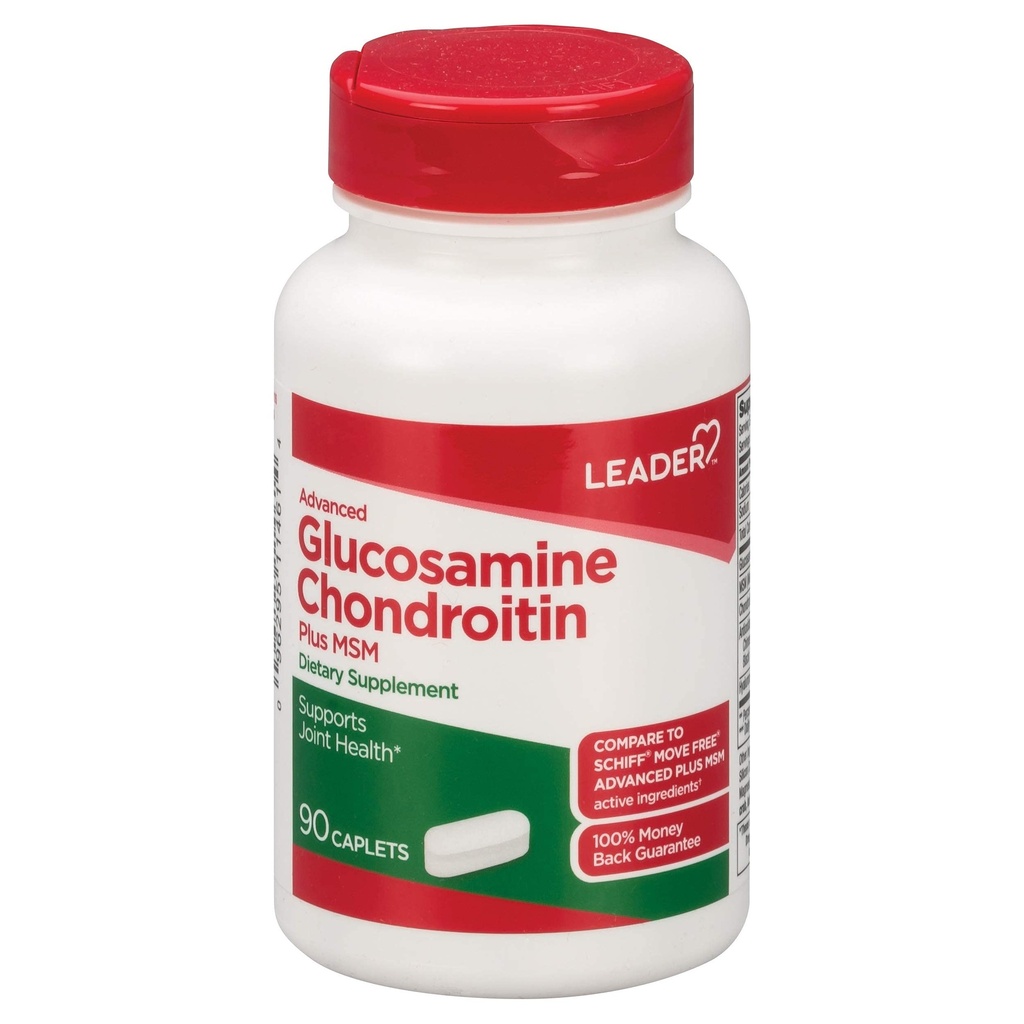 Leader Advanced Glucosamine Chondroitin Plus MSM, Supliment alimentar, Comparativ cu Schiff Move Free Advanced + MSM Ingredient activ 90 Caplete
