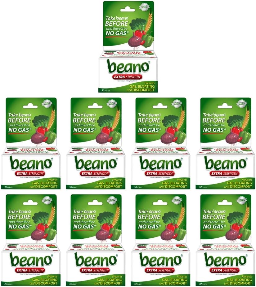 Beano Extra Force, Digestive Enzyme Supplement, Prevents Gas, Blooting and Discomfort (Packing May Vary) 30 Count Each (Pack of 9)
