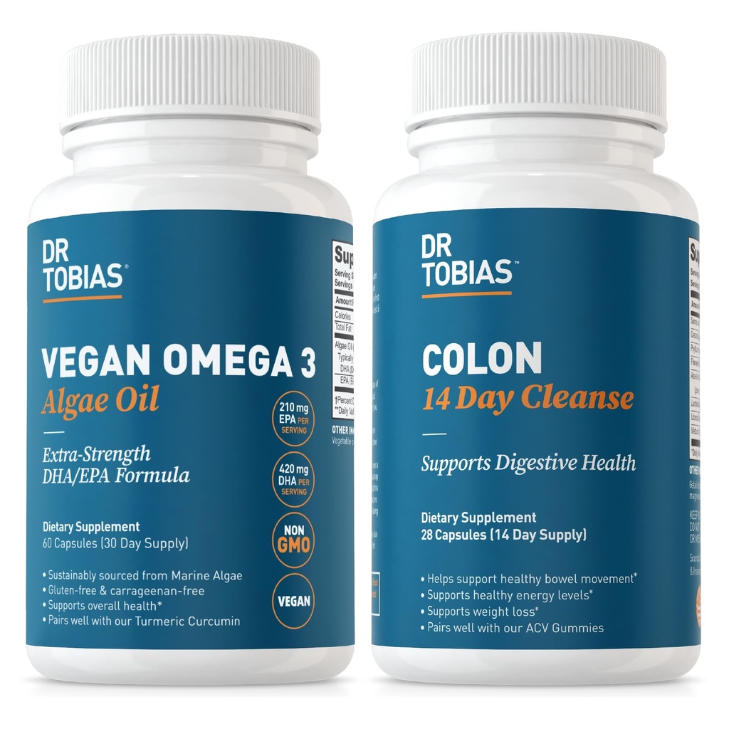 Dr. Tobias Vegan Omega 3 Algae Ulei și Colon 14 Ziua Cleanse pentru Digestia îmbunătățită, suport Gut & Imune, și sănătatea generală