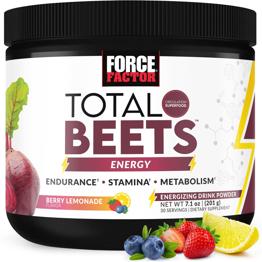 Force FACTOR Total Beets Root Powder cu energie, NO3-T® Nitrați pentru a sprijini circulatia, tensiunea arterială, fluxul de sânge, și rezistență - Plus extract de ceai verde. Un supliment de alimente, 30 de serviri