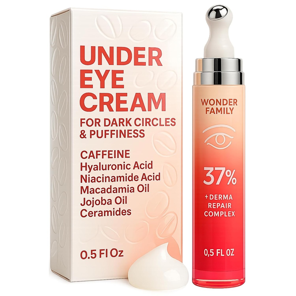 Cafeina sub crema ochi pentru puffiness și pungi sub ochi - Roller pentru ochi pufoase și cercuri întunecate sub tratament ochi pentru femei, bărbați - Acid hialuronic și niacinamidă Ser - Reducator de puffiness Face