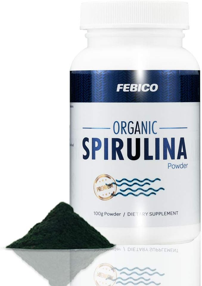 Premium Organic Spirulina Powder- Vegan, Enriched Vitamin B12 Complex, Phycocianin, Energy Boost, Non-GMO, Gluten Free & Non-Iradiated, USDA, Naturland, Halal Certified-100g