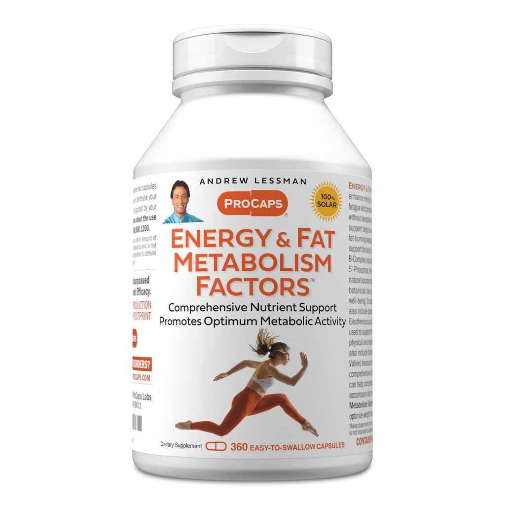 ANDREW LESSMAN Energy and Fat Metabolism Factors 360 Capsule - Promovează Optimum Fat Burning and Energy Metabolism, cu Carnitina, Ceai Verde, Guarana, Ginseng, B-Complex. Capsule uşor de înghiţit