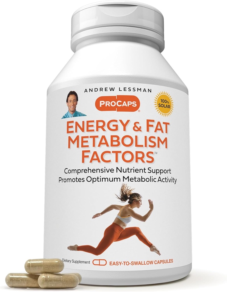 ANDREW LESSMAN Energy and Fat Metabolism Factors 360 Capsule - Promovează Optimum Fat Burning and Energy Metabolism, cu Carnitina, Ceai Verde, Guarana, Ginseng, B-Complex. Capsule uşor de înghiţit