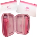 Pink Day and Night Pill Wallet w/Zipper, PU din piele Pilula Case 5.5 X 4 x1.75 Inch, Includes14 AM Pilula Organizator 7 zile pastile mici pungi de 3x4 Inch, Pilula pungi pentru medicamente sau suplimente