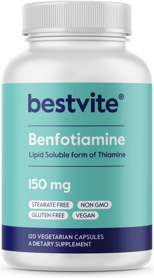BESTVITE Benfotiamină 150mg (120 capsule vegetariene) Fără Stearet - Nu Silicon Dioxid - Vegan - Non OMG - Gluten Free