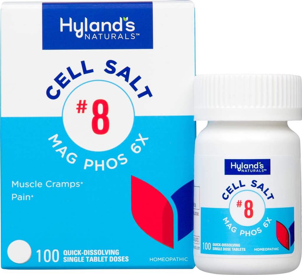 Hyland nr. 8 Celulele de sare Mag Phos 6X, PMS Relief, Homeopatic natural de ajutor de durere menstruală şi simptome musculare Crampa, Relaxator musculare, rapid de rezolvare tablete, 100 Conte