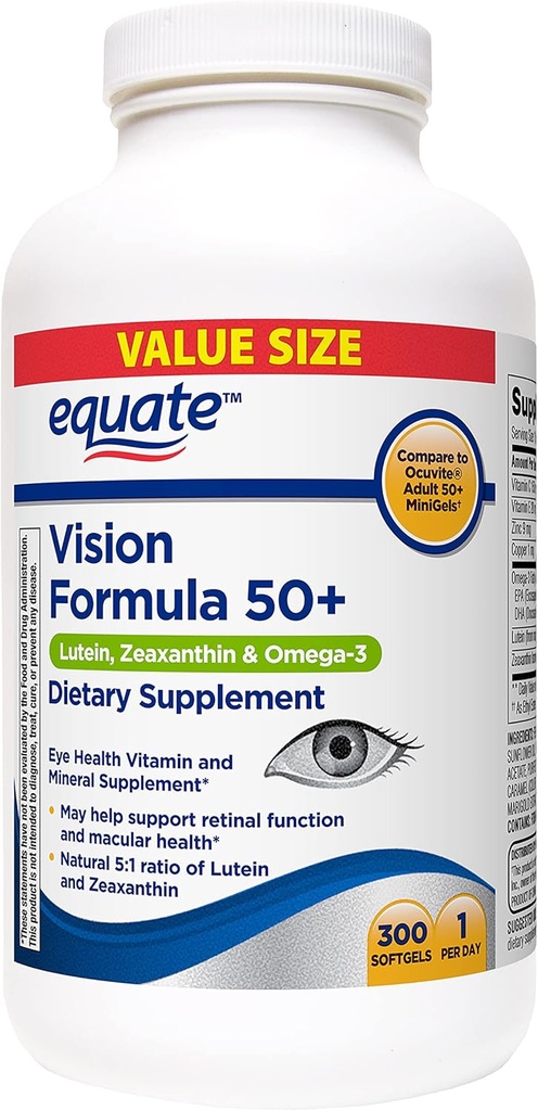 Equate Vision Formula 50+ Lutein, Zeaxantină & Omega-3, 300 Softgels