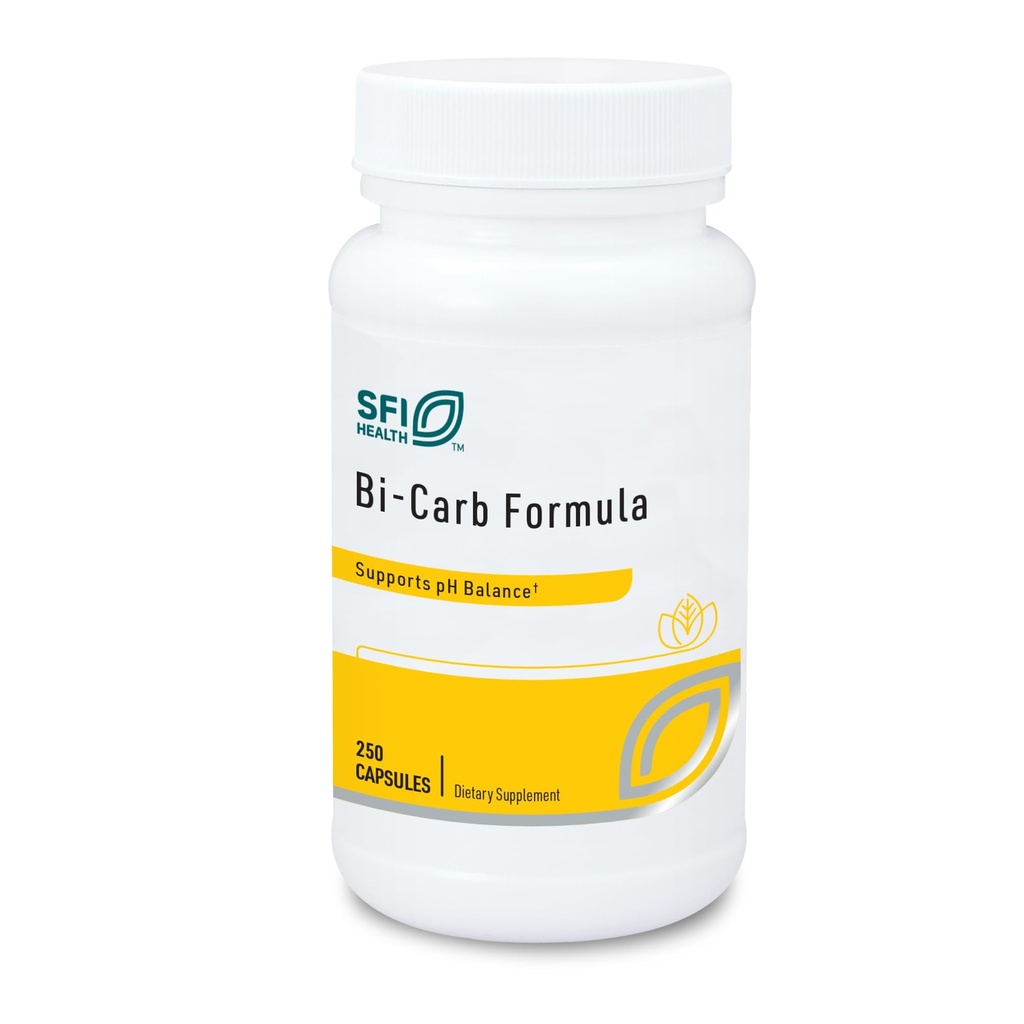 SFI Sănătate Bicarbonat de sodiu și supliment de bicarbonat de potasiu - Componente cheie Ajutor la menținerea pH-ului sănătos (Acid/Base) echilibru - Suport gastro-intestinal - Formula Bi-Carb (250 capsule)