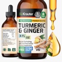 BIO KRAUTER® Turmeric şi Ginger Supplement - Pure Vegan lichid Turmeric şi ghimbir Tinctură cu Pepper 4 Fl.Oz 56 zile de aprovizionare - Curcumin picături pentru suport comun, Antioxidant şi suport imun