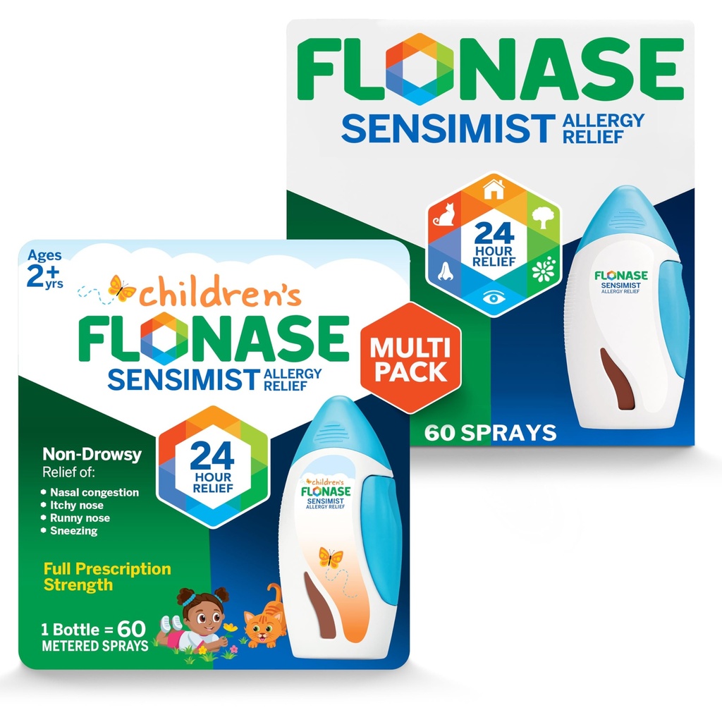 Flonase Senziist Alergie Relief Nasal Spray pentru adulţi şi copii - 120 Spray total (2 sticle de 60 Spray-uri fiecare)