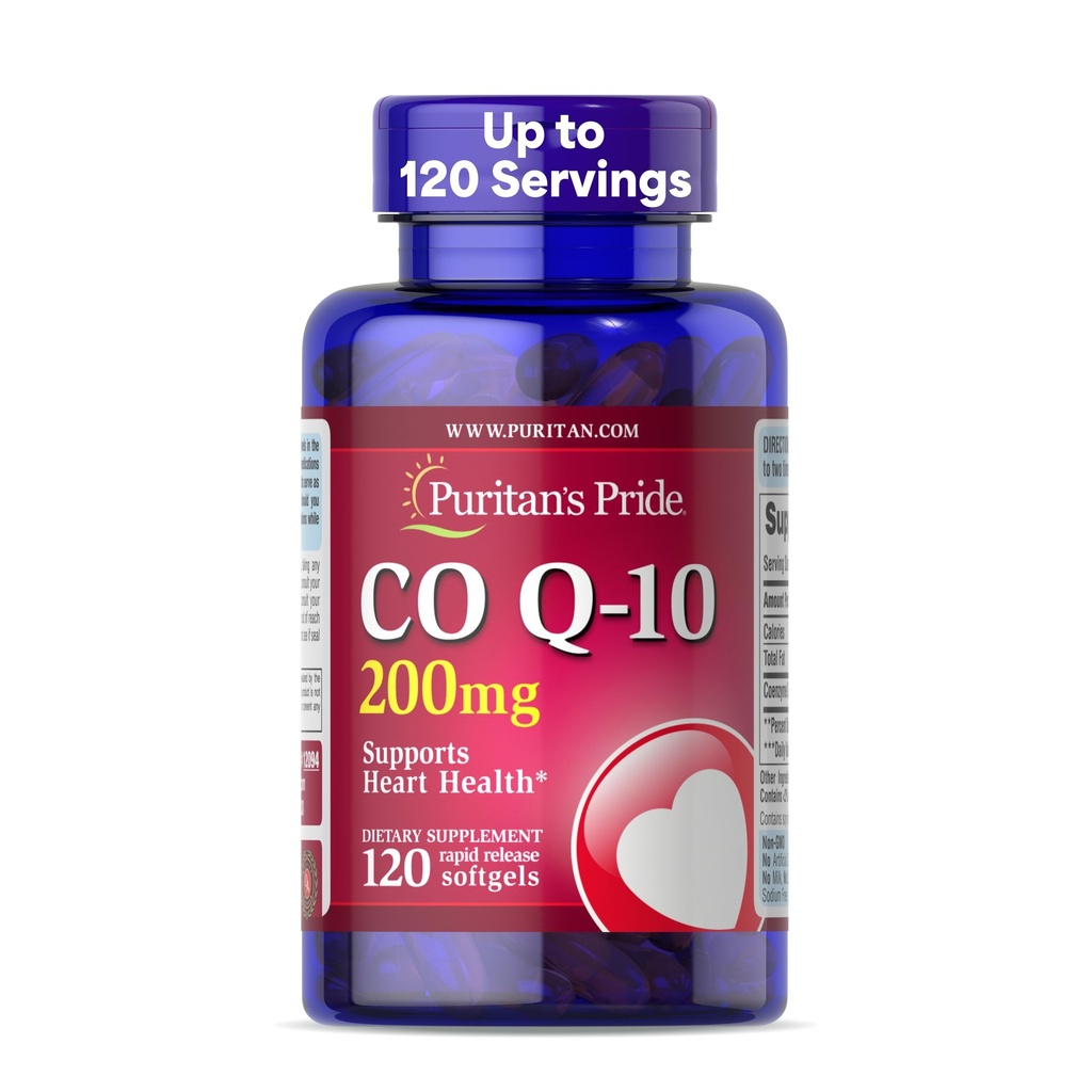 Puritan lui Mândrie Coenzime CoQ10 200mg, Supliment alimentar pentru sanatatea inimii, tensiunea sangelui, sanatatea gingiilor orale, si suport imbatranire sanatoasa, 120 serviri, Softgels rapid de eliberare