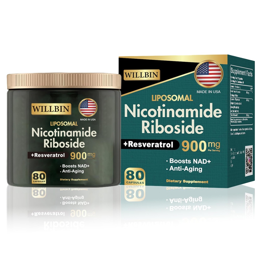 Suplimentul NAD+ - Liposomal Nicotinamidă Ribozidă, Resveratrol, Querbetin Supliment NAD de înaltă puritate pentru anti-îmbătrânire, energie, focus - 80 capsule (40 Servire)
