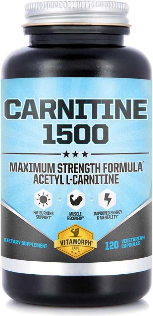 Carnitina 1500 - Acetil L-Carnitina 1500mg Rezistenta maxima Carnitina Supliment - Suporturi Energie, Memorie, Focus si managementul pierderii in greutate - 120 Capsule vegetariene