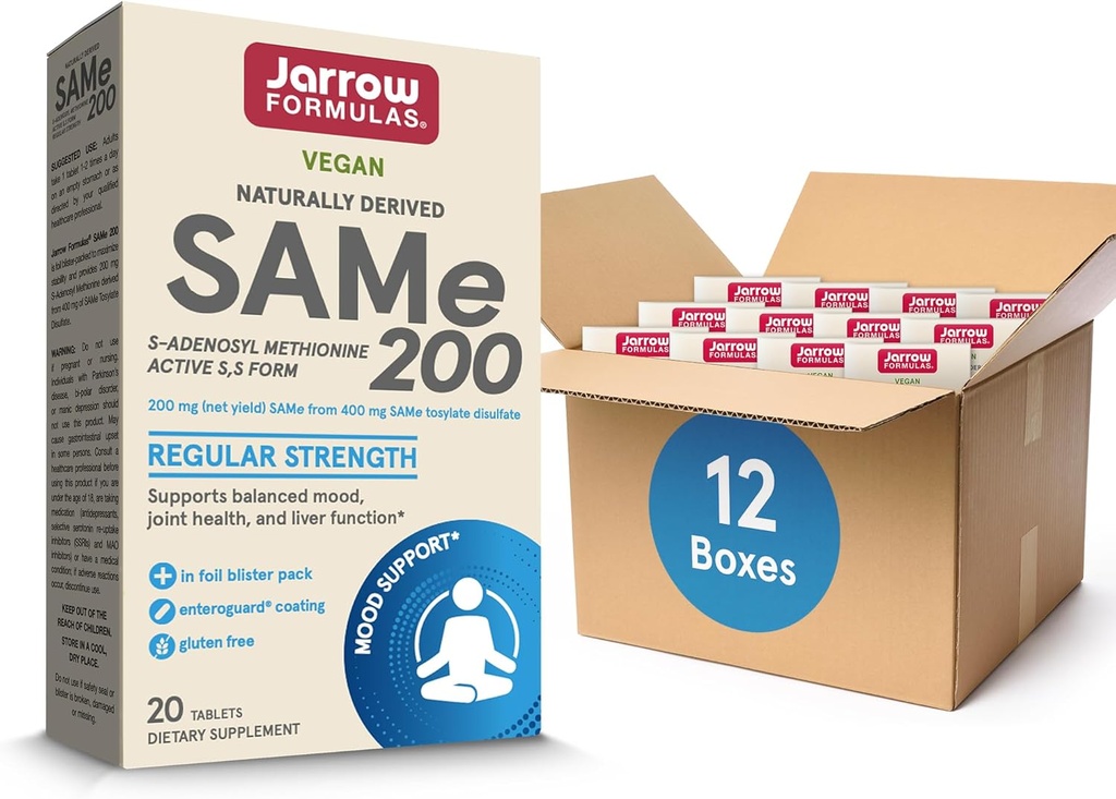 Jarrow Formulas Aceeaşi 200 mg, susţine sănătatea articulară, funcţia hepatică, metabolismul creierului, 20 comprimate, până la o aprovizionare de 20 de zile (pachet de 12)