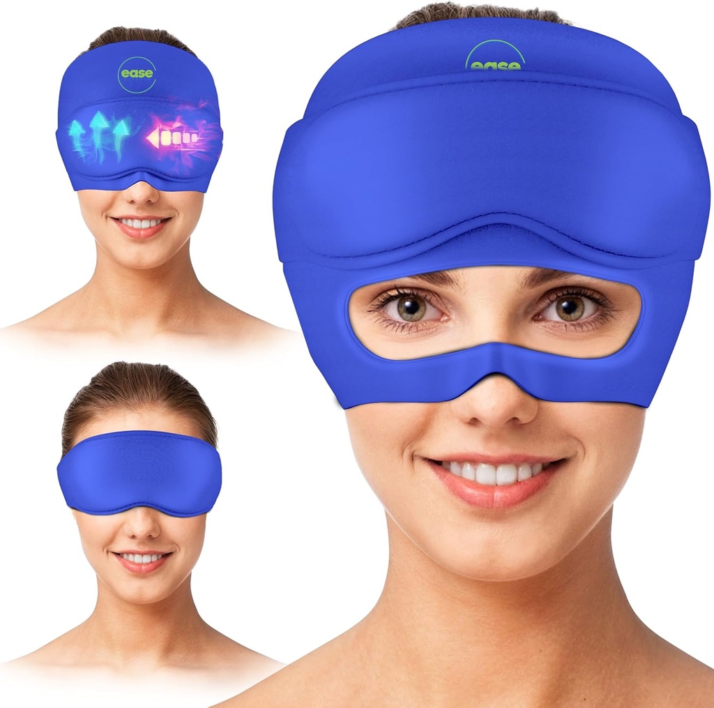 Capac de ajutor pentru migrene - 2 în 1 Capac de ajutor pentru dureri de cap cu masca de ochi detaşabil 20% extra Gel - palarie de dureri de cap pentru migrene - cap rece de gheata Wrap Produse pentru stres, tensiune, mahmur si ochi pufos