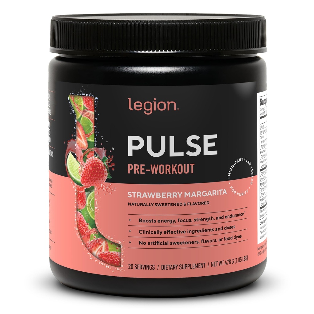 LEGION Pulse Pre Workout - Toate naturale oxid azotat de preworkout băutură pentru a stimula energia, Creatina gratuit, natural îndulcit, Beta Alanine, Citruline, Alpha GPC (Strawberry Margarita)