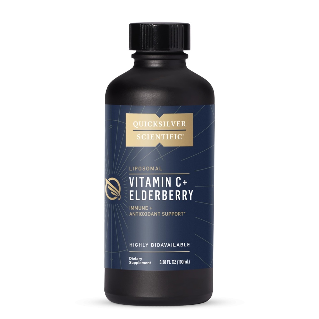 Quicksilver Scientific Liposomal Vitamina C + Elderberry - Liposomal Vitamina C 1000mg cu Tehnologie de absorbție superioară & Tocotrienols - Antioxidant & Immune suport Tonic (100ml)