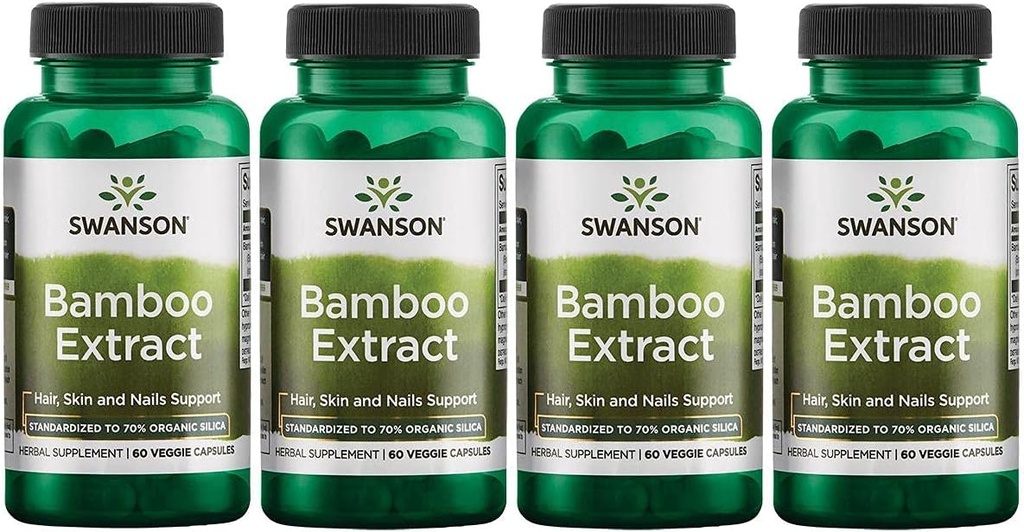 Extract de bambus Swanson - Supliment natural de păr, piele și unghii - 70% conținut de siliciu suport formarea de colagen și de creștere osoasă - (60 capsule vegetale, 300mg fiecare) 4 ambalaj