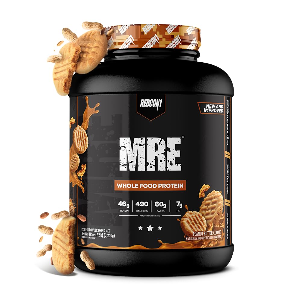 REDCON1 MRE Pulbere de proteine, Unt de arahide Cookie - Masa de schimb de proteine Blend Made with MCT Ulei & Whole Foods - Proteine cu ingrediente naturale pentru a ajuta la recuperarea musculare (25 Servings)