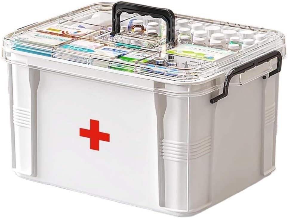 Cutie de depozitare medicamente, sticla de pastile Organizator, Compartiment dublu, transparent, capacitate mare, alb
