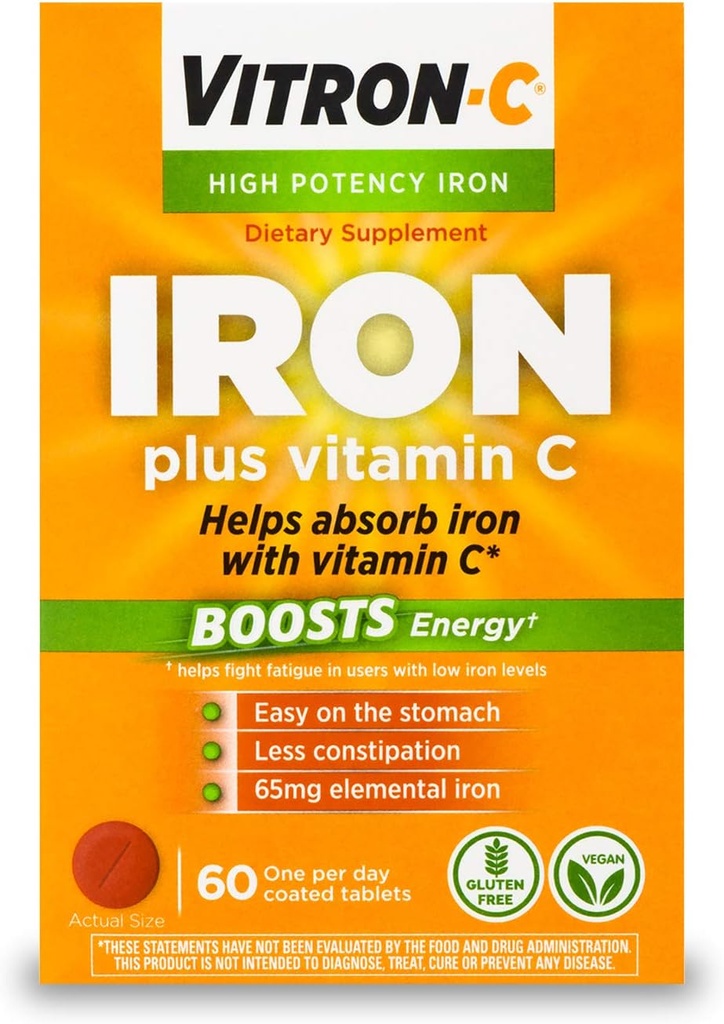 Vitron-C Supliment de fier de mare potenta cu 125 mg vitamina C, 60 Număr