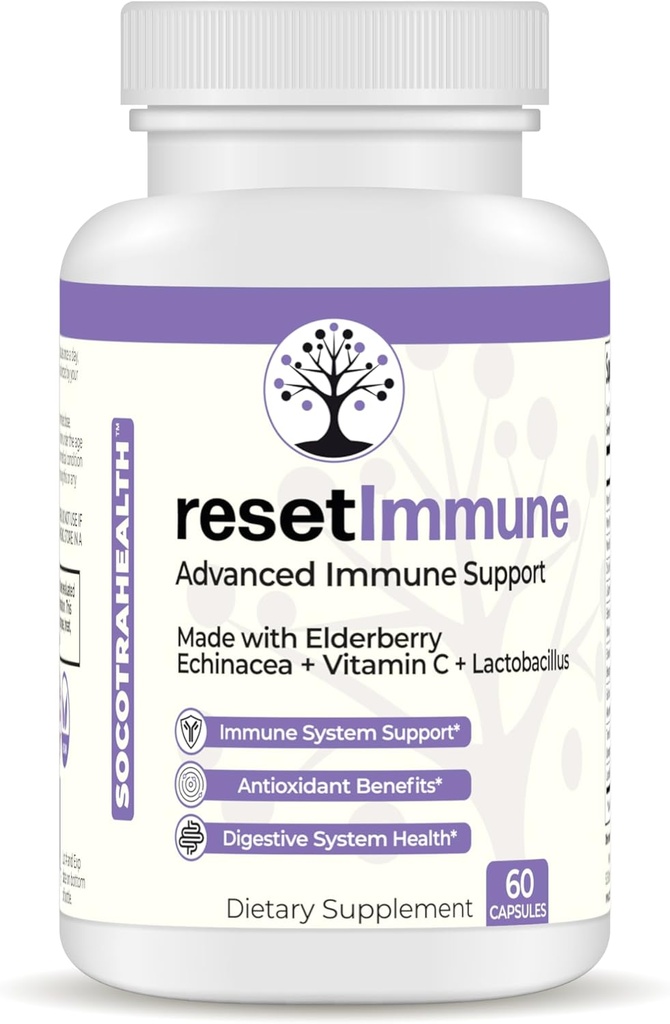 ResetImmune - Advanced Immune Support - with Elderberry, Echinacea, Vitamina C, Lactobacillus - 60 Vegan Capsule