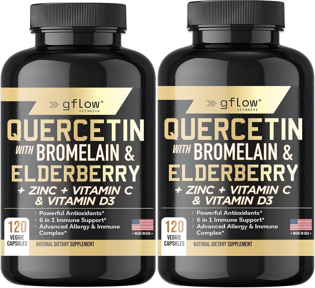 Querbetin cu Bromelain zinc vitamina C vitamina D Elderberry - 120 Capsule vegetale, non-GMO, Gluten-Free 