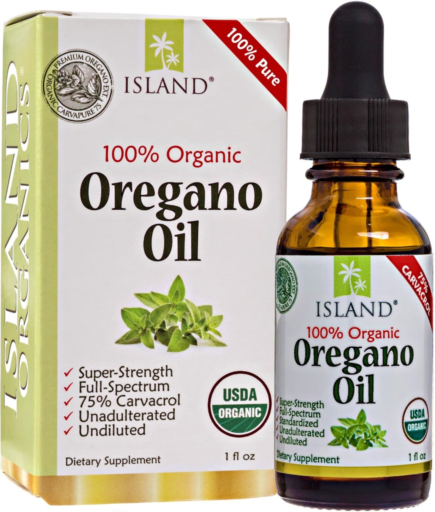 Picături lichide organice Oregano ulei - 100% Pure și nediluat - USDA-Certified Organic (1 oz) 75% Carvacrol - crescut în Spania - Supplement de sprijin imun cu ulei de Oregano.