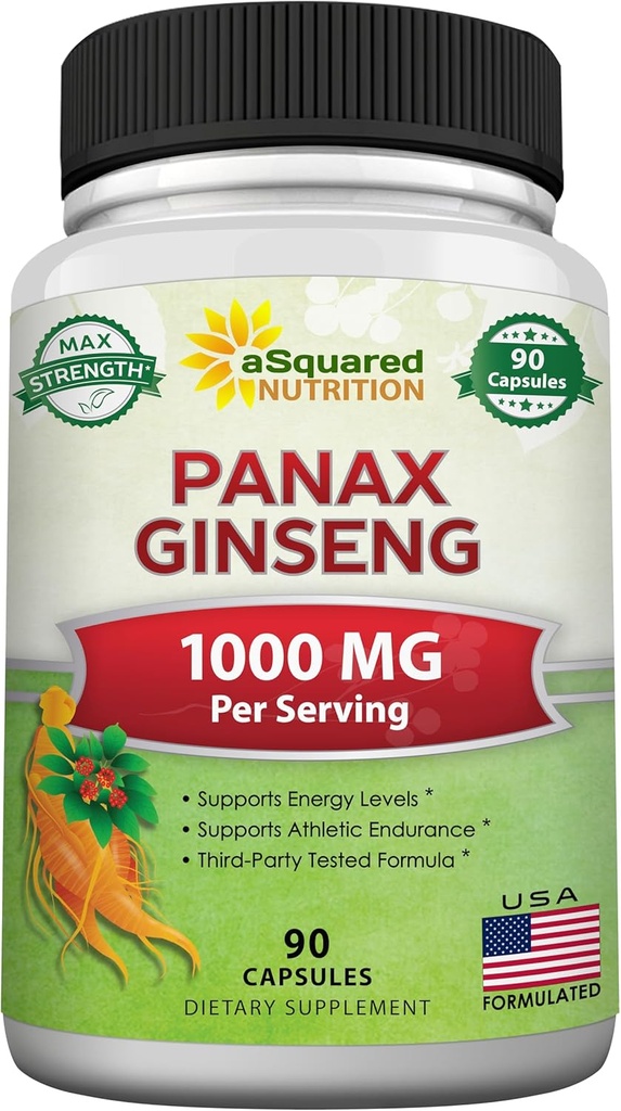 aSquared Nutrition Natural Korean Panax Ginseng (1000mg Max Putere)-90 capsule Root Extract Complex (Red & White), Ginsenozide de înaltă doză în semințe, Asian pulbere Supliment, Tablett pastile pentru energie