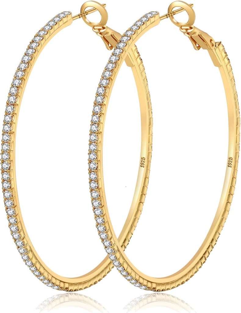 MOROTOLE 14K Gold Rhinestone Hoop Cercei - Fashion Thin Big Hoops, Hipoallergenic, 20/30/40/506070mm