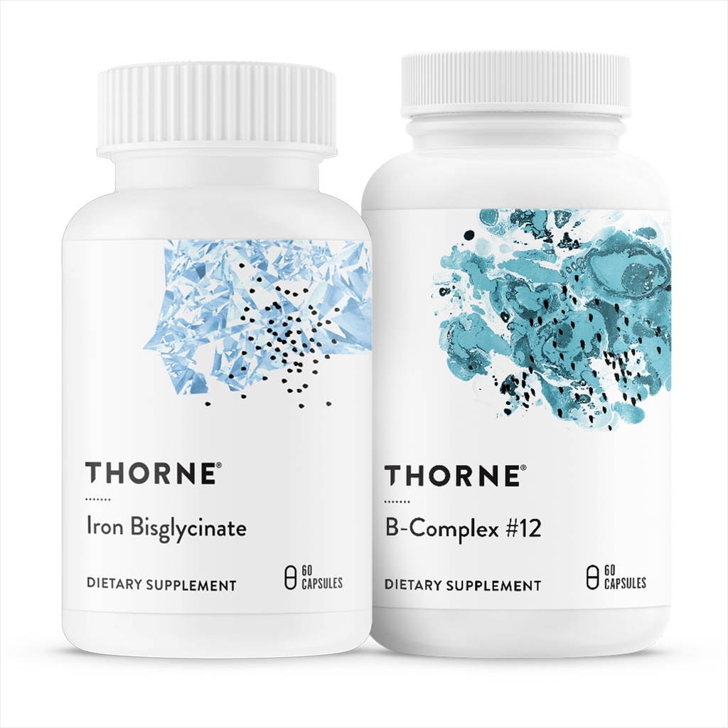 THORNE - Nutrient Essentials Duo - Biglicinat de fier & B- Complex #12 pentru suport energetic și construirea de sânge - 60 Servings