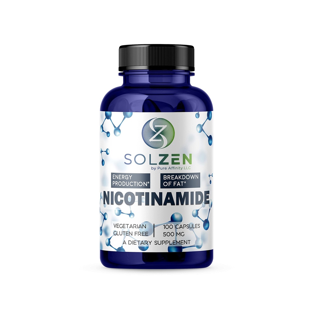 B3 Nicotinamida 500 mg Niacină fără culoare eficace. Booster de energie, Regenerator de celule, care susține declin cognitiv, anti-îmbătrânire și ajută rupe în jos carbohidrați și grăsimi (100 Conte)