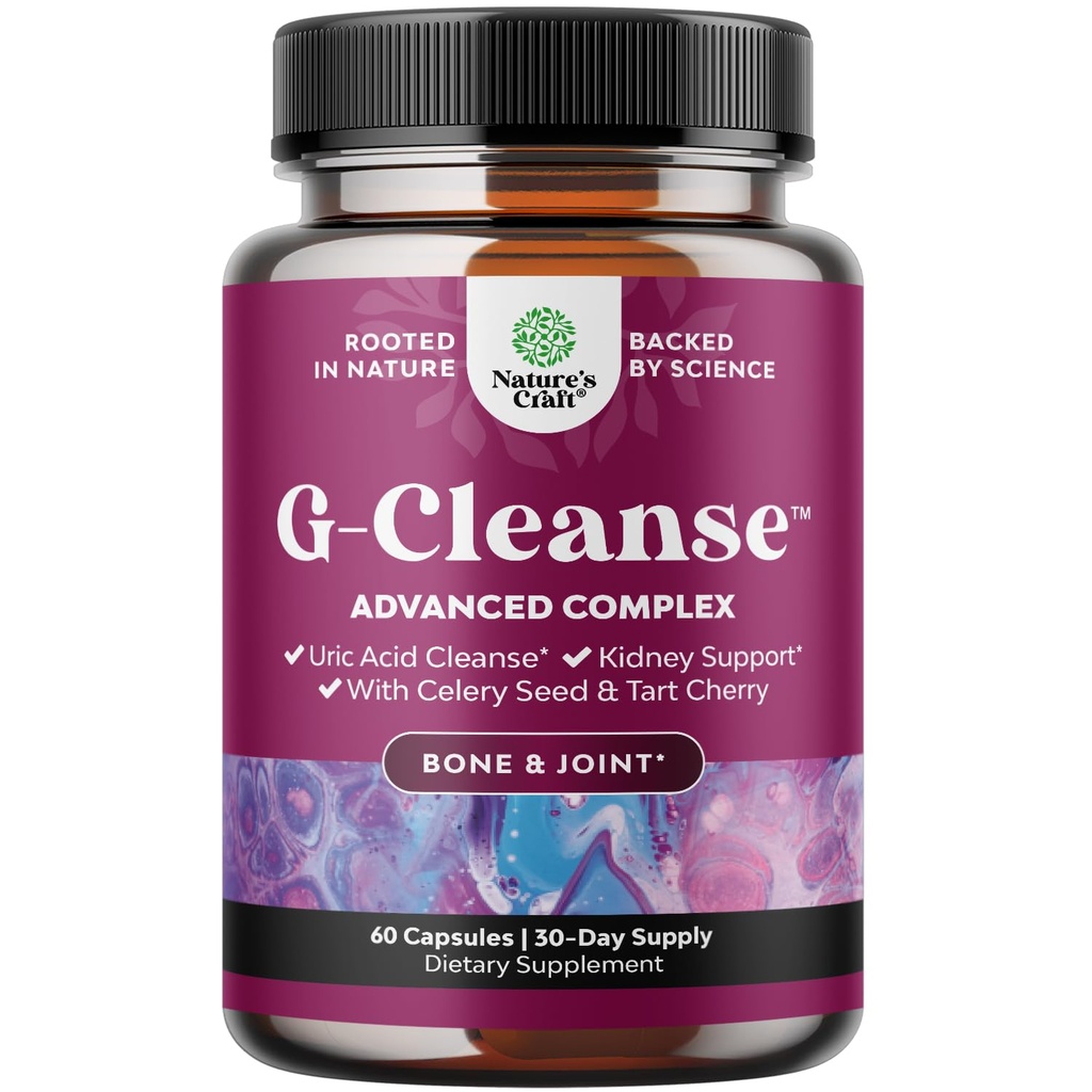 Naturas Craft G-Cleanse Uric Acid Supliment - Acid uric Curățare pentru suport comun și renal - Curățător de rinichi cu Chanca Piedra, Tart Cherry Extract, Seminte de telina capsule - 60 Conte