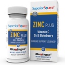 Superior Source Zinc Plus - Immune System Health Support Supplement - Vitamin C, Elderberry & Vitamin D3-90 Instant Dissolve Tablets